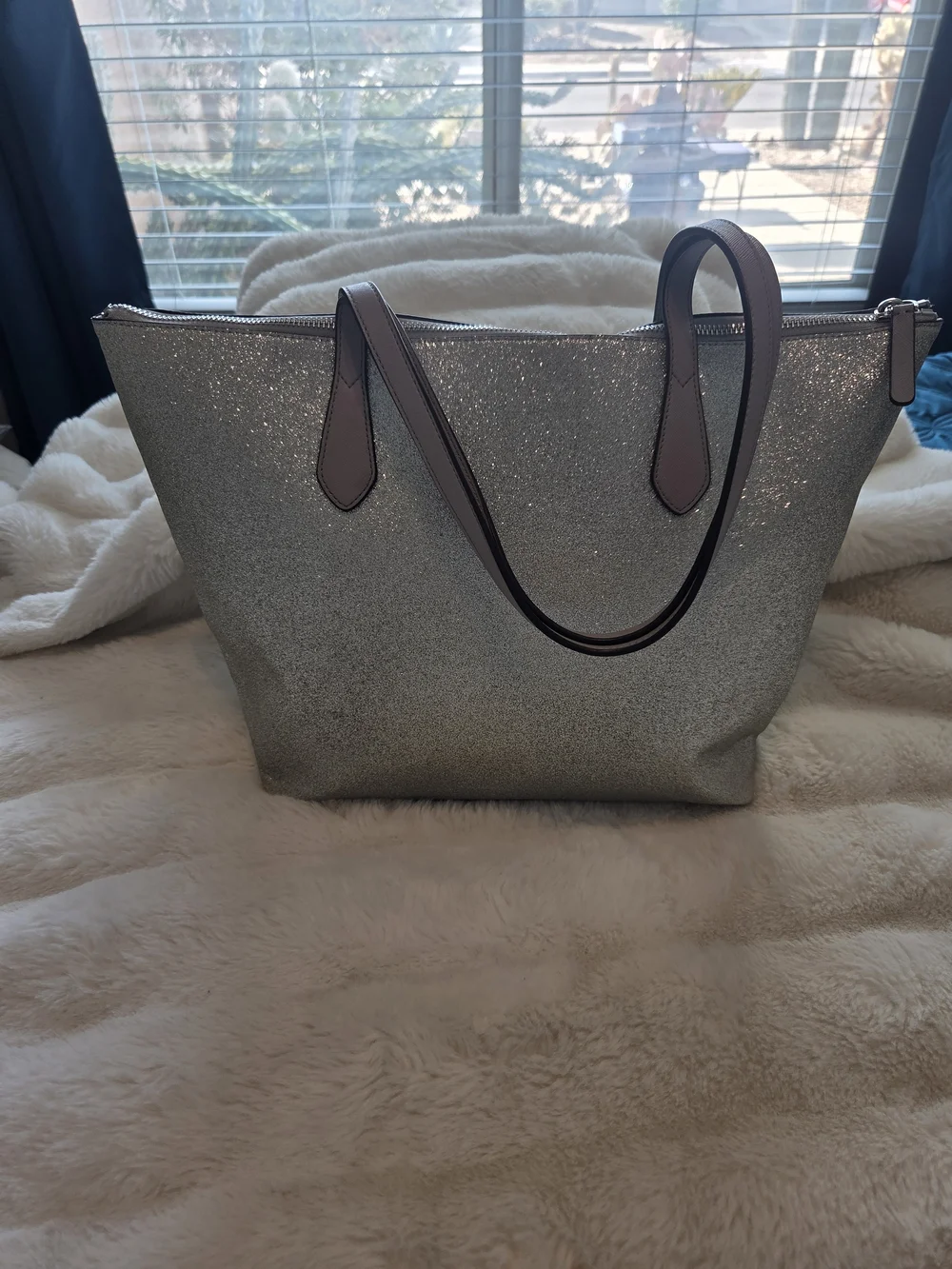 KATE SPADE Silver Glitter Tote Bag